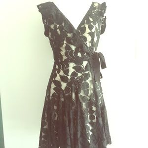 Ark & co. Black floral lace wrap around dress S